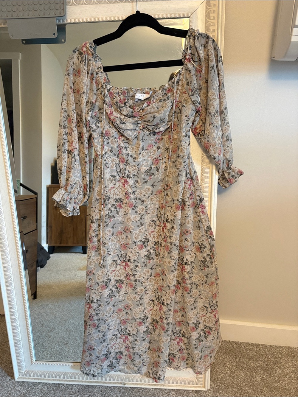Floral Midi Dress with off the shoulder sleeves